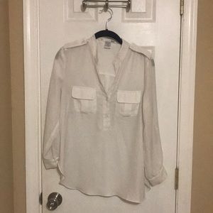 White Half Button Up Blouse. Ellison Size M